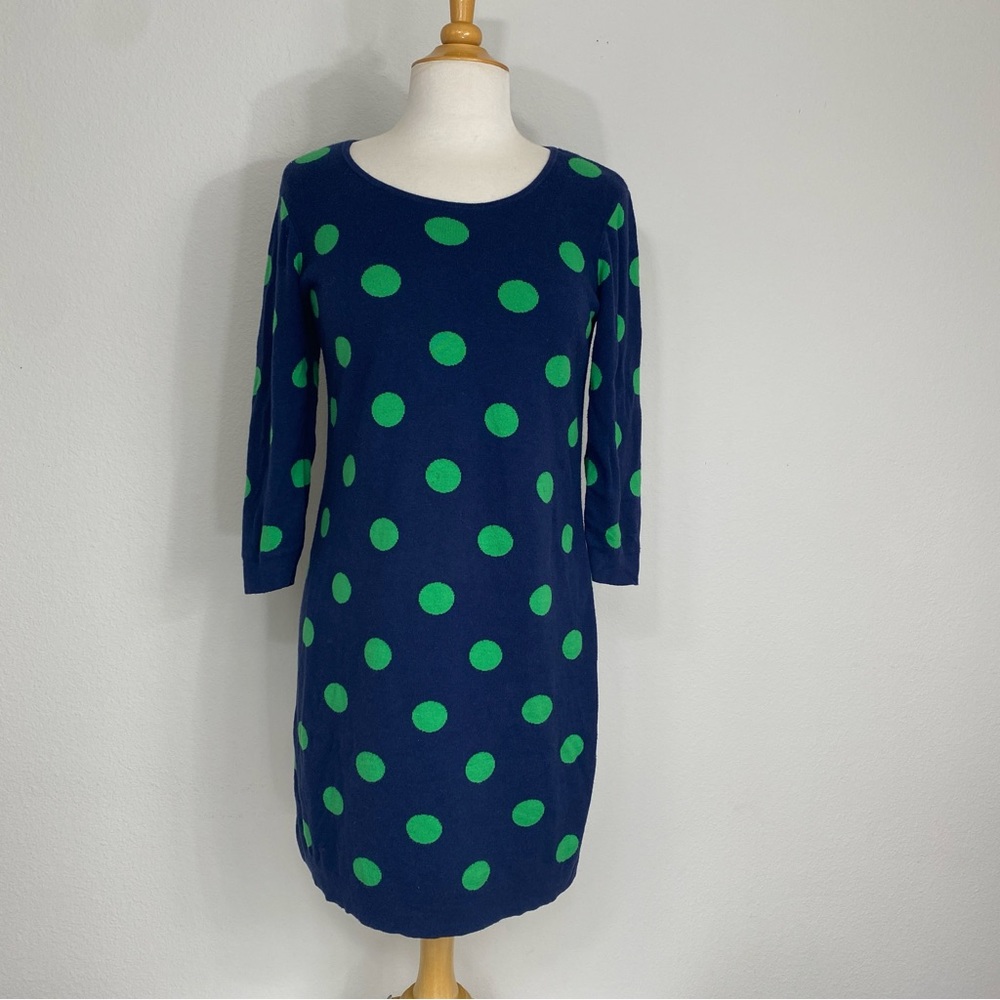 Banana Republic Navy Green Polka Dot Crew 3/4 Sleeve Soft Sweater Dress Size M
